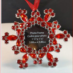 Christmas Tree Photo Frame Ornament Bejeweled Red Rhinestone and Metal